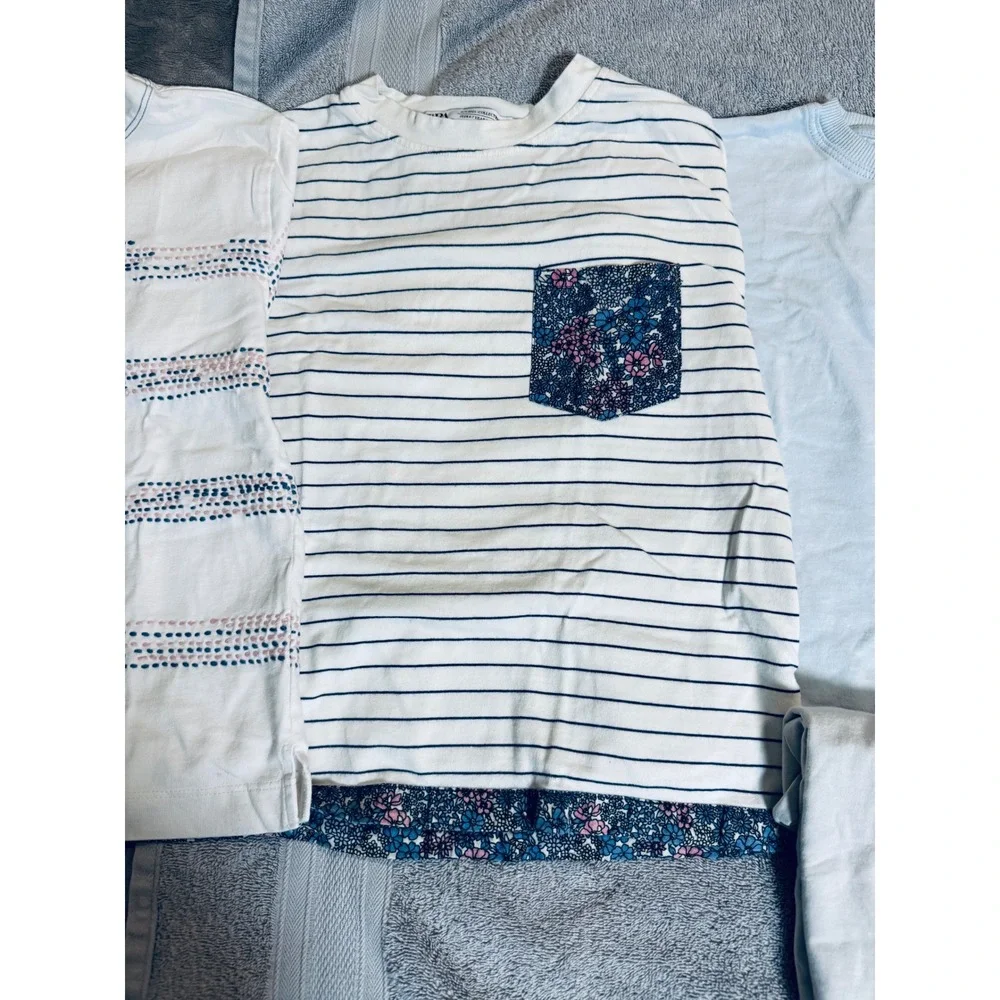 Zara 5 Shirts Bundle SZ 6 Boy Crew Neck Cotton‎ Embroidered Pocket Spring Summer
